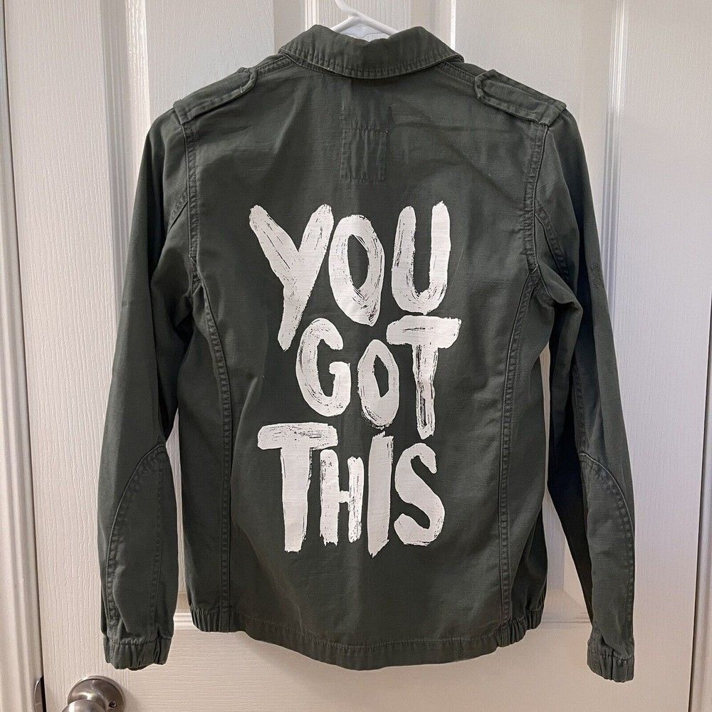 H&M Girl Power You Got This Button Front Shirt Jacket Army Green Size 10-11 yrs